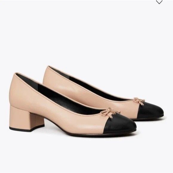 Tory Burch Women’s Cap-Toe Leather Pumps Pink Black Size 10 New in box - Picture 1 of 5